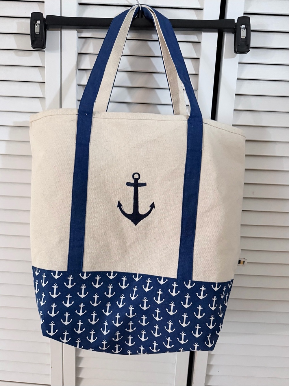 Nautical Anchor Canvas Tote in Navy and Cream